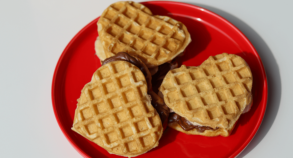 Banana Waffle Sandwich with hazelnut spread