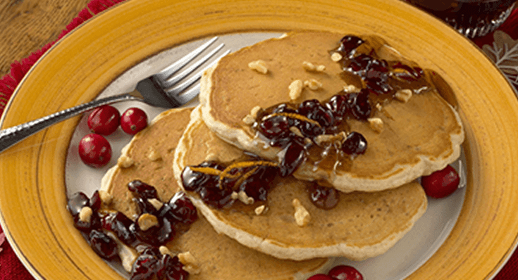 Walnut Pancakes with Cranberry Syrup