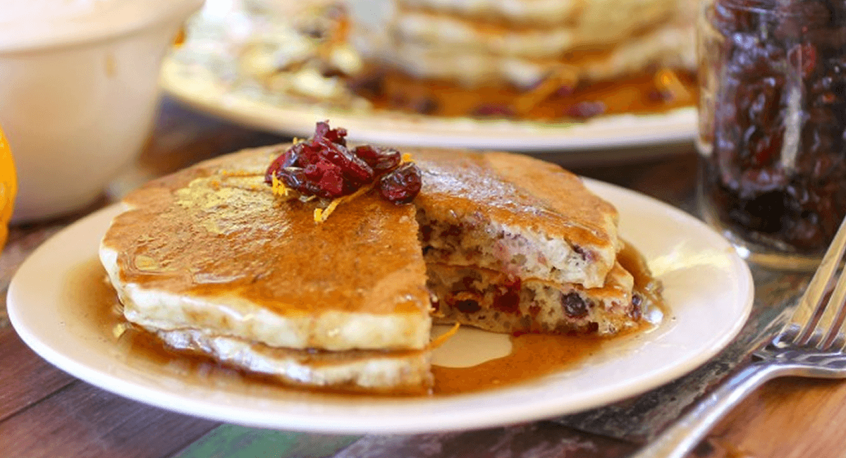 Cranberry Orange Pancakes with Spice Syrup